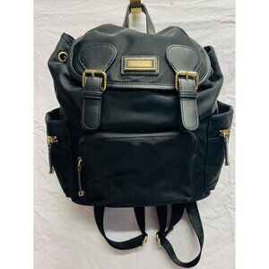 Calvin Klein Black Nylon Backpack Snap Closure Pockets Gold Colored Buckle13x12”